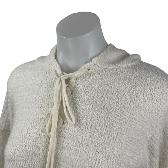 Forever 21 Women's White Ivory Fleece Lace Up Long Sleeve Hoodie Sweater Top S - Picture 2 of 5